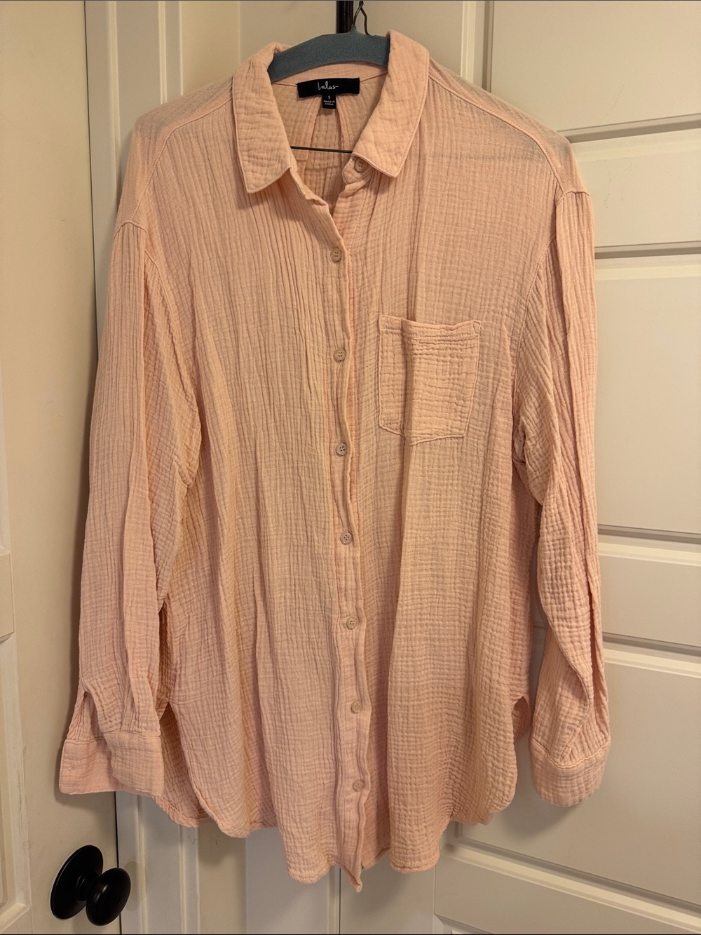Lulus Light Peach Textured Button-Up Shirt